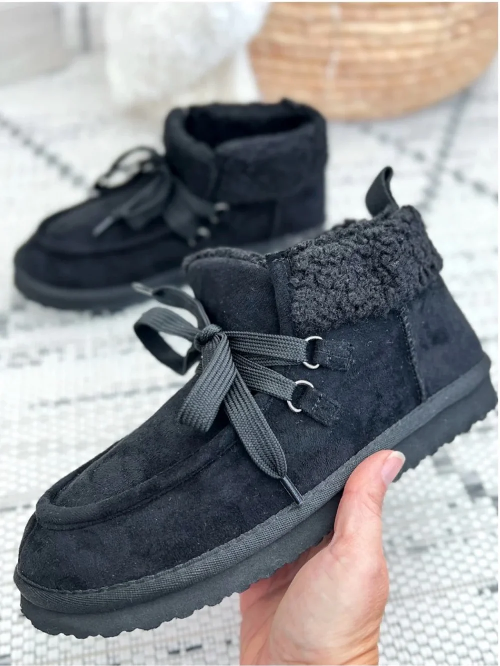Very G Cozy Black Suede Lace-Up Booties-Size-9.5-NWOT - Picture 3 of 11